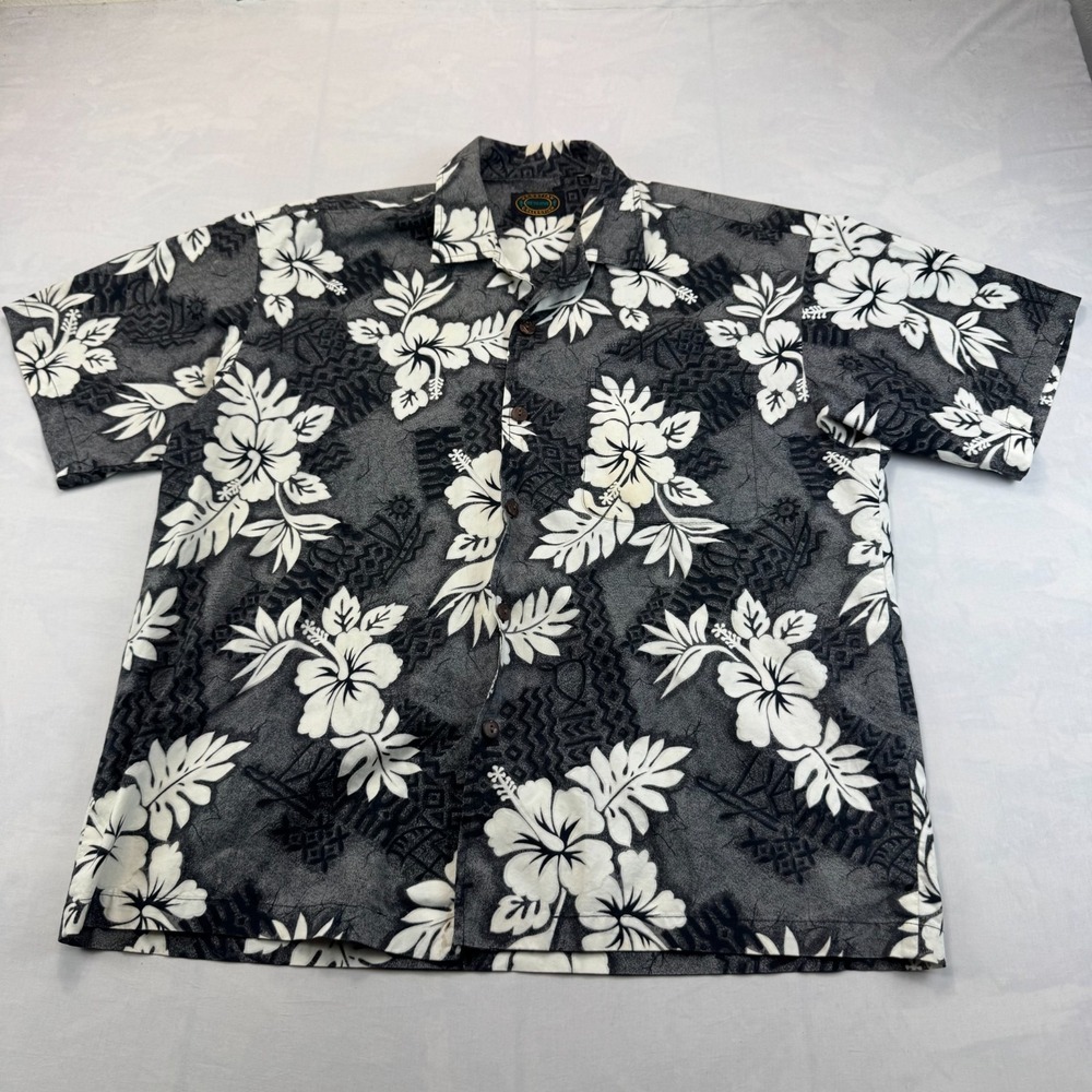 Hawaiian Reserve Collection Shirt  XXL Men Black White Floral Hibiscus Aloha
